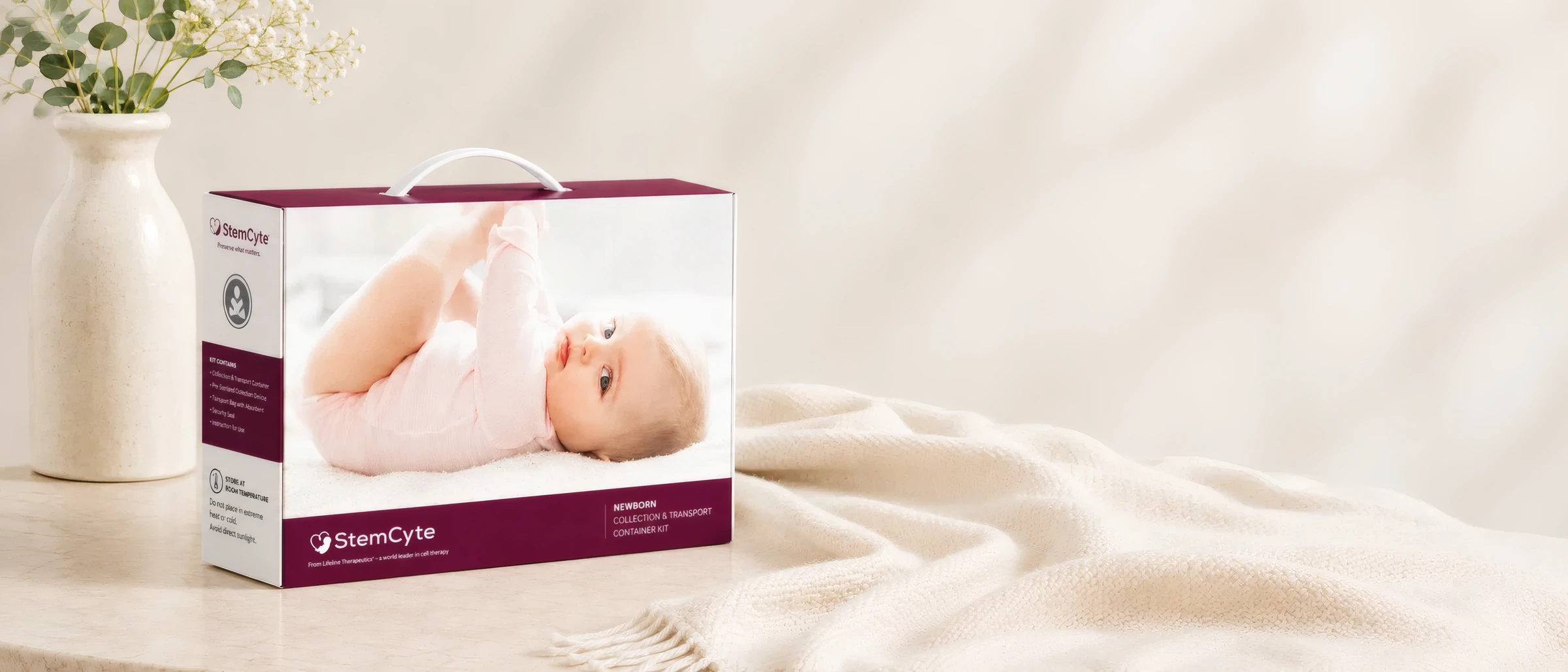 StemCyte Newborn Collection & Transport Kit on a sunlit countertop